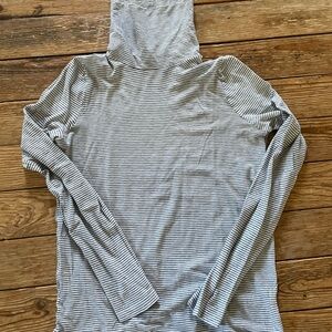 J. Crew Grey and White Striped Long Tissue Turtleneck